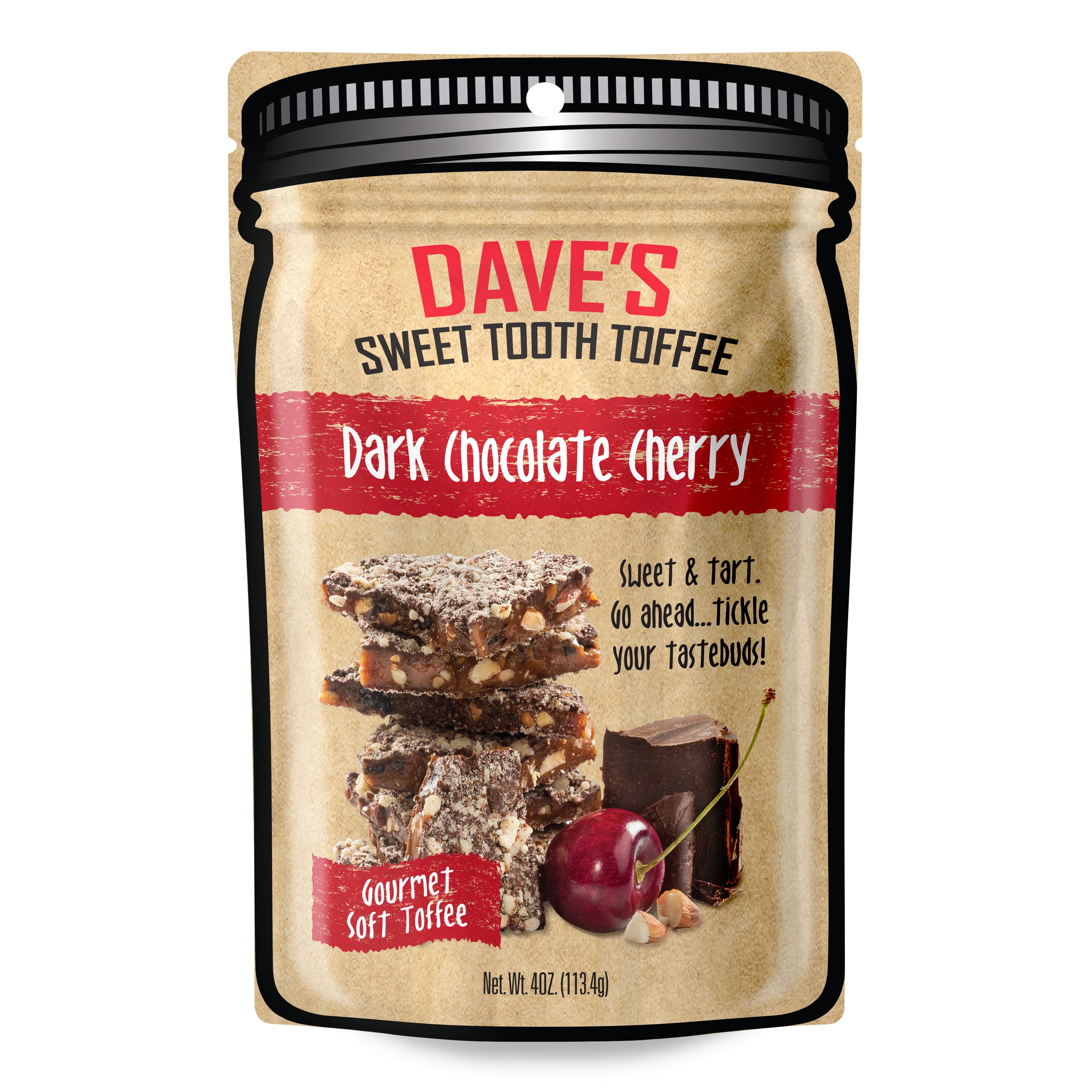 Dave's Sweet Tooth Dark Chocolate Cherry toffee pouch
